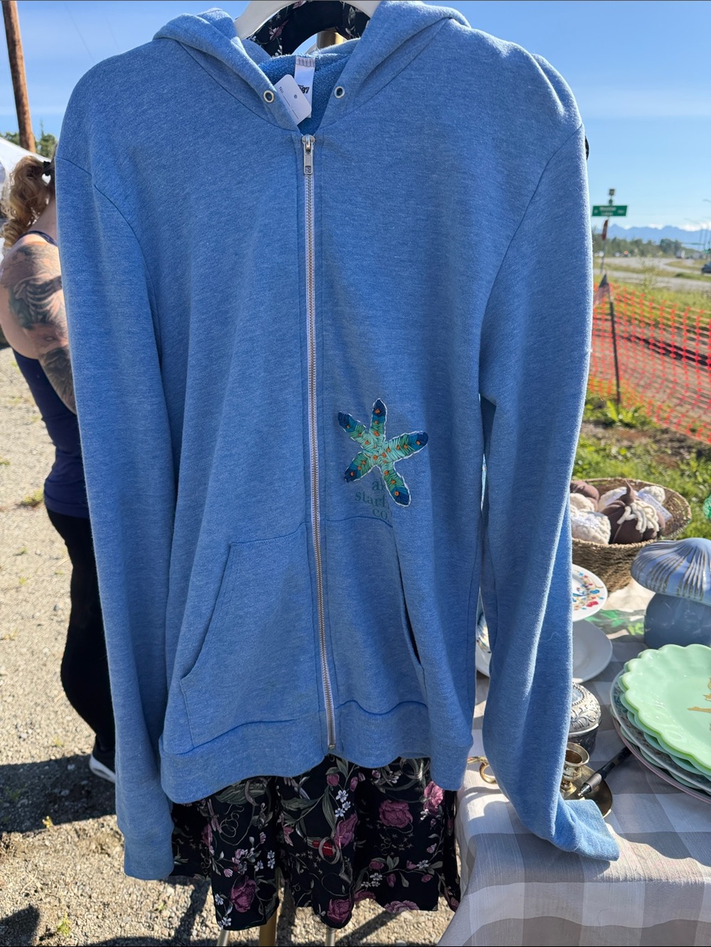 American Apparel Light Blue Hooded Zip-Up Jacket with Starfish Patch